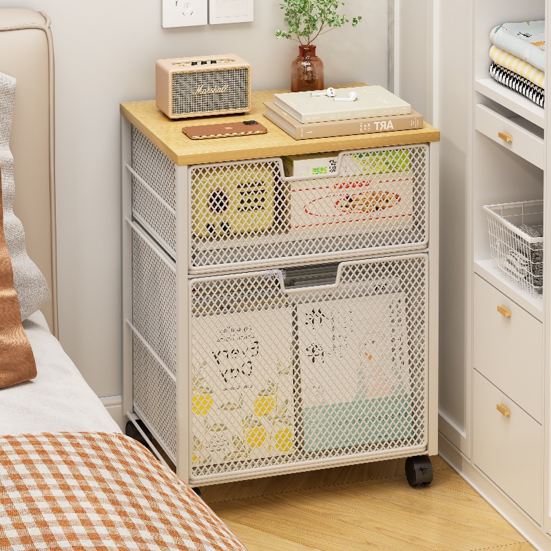 Wrought Iron Bedside Table, Simple Side Cabinet, Small Bedside Cabinet, Movable Living Room Sofa Side Table, Coffee Table Storage Rack