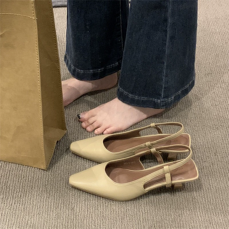 Босоножки Baotou, женская верхняя одежда, женская обувь на высоком каблуке с острым носком и низким каблуком, новинка 2024, летние туфли на плоской подошве с юбками