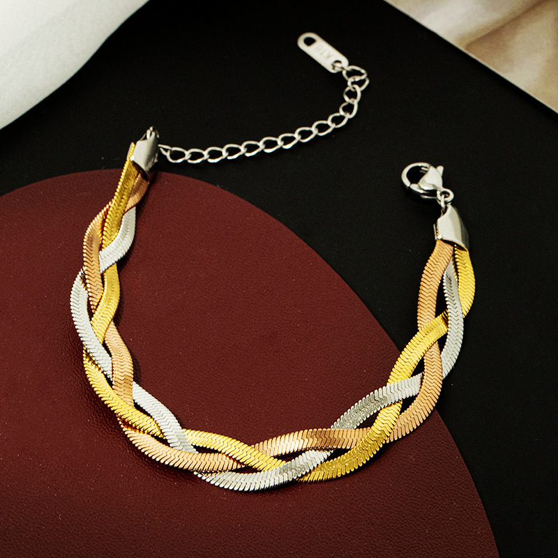 Three Strand Braided Necklace Titanium Steel Clavicle Jewellery_voghion.com