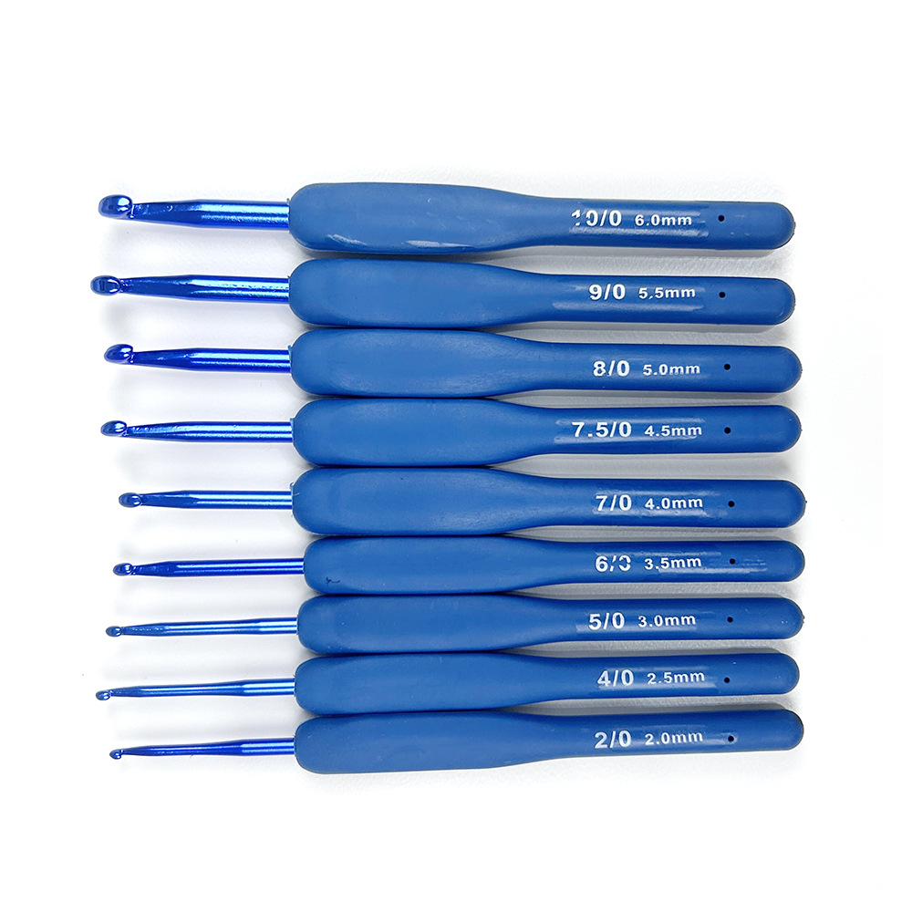 Traje transfronterizo crochet TPR silicona aluminio crochet mango azul plástico recubierto de aluminio crochet conjunto completo 9 piezas de embalaje de PVC