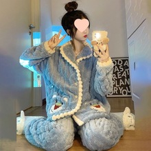 珊瑚绒睡衣秋冬季加厚保暖长袖甜美网红学生家居服2025年新款套装
