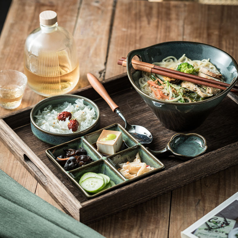日式陶瓷单人餐具套装碗盘碟勺筷子组合配托盘蘸料蝶日料店套餐碗