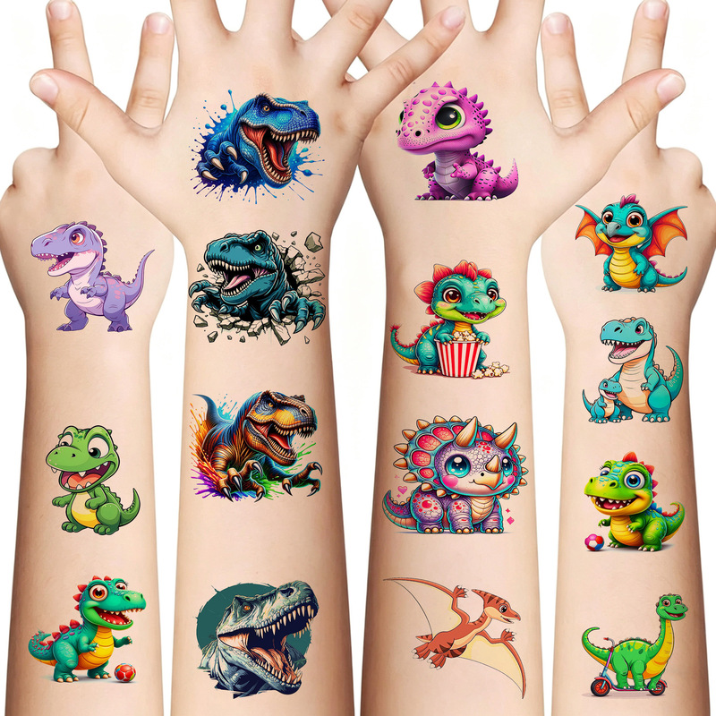 Cross-border cartoon watercolor cool dinosaur children's tattoo stickers waterproof realistic tattoo stickers TEMU European and American Tattoo