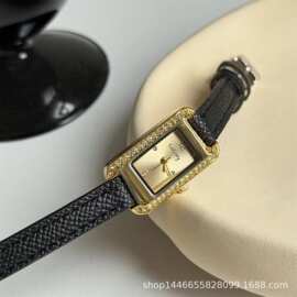 批发中古黑金女表休闲气质品质长方形镶钻石英手表直播外贸货源