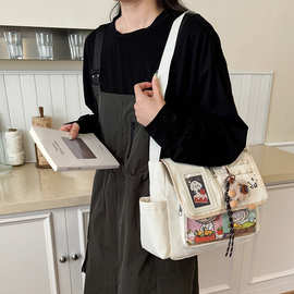 跨境2025新款日韩时尚风尼龙帆布包上课通勤大容量单肩包娃包痛包