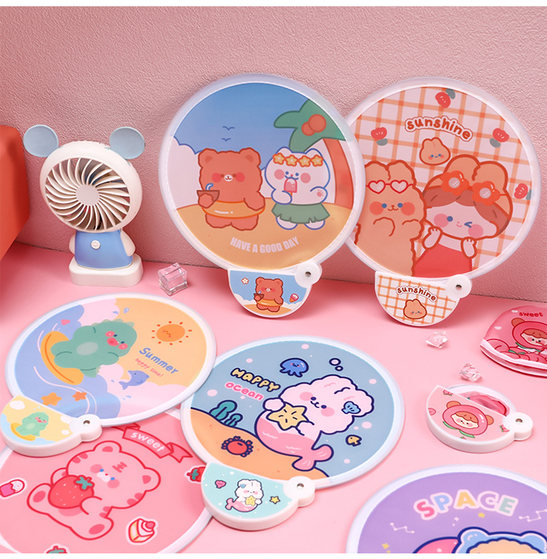 Cute Cartoon Portable Folding Cloth Small Round Fan display picture 5