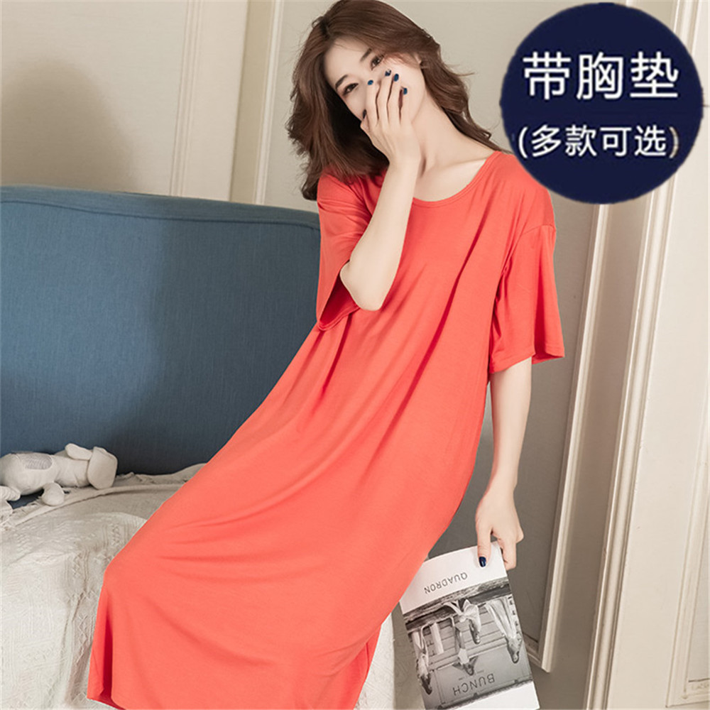 Al por mayor camisón de verano de las mujeres de color sólido delgado de una sola pieza pijamas con almohadilla en el pecho larga homewear se puede usar fuera transfronteriza