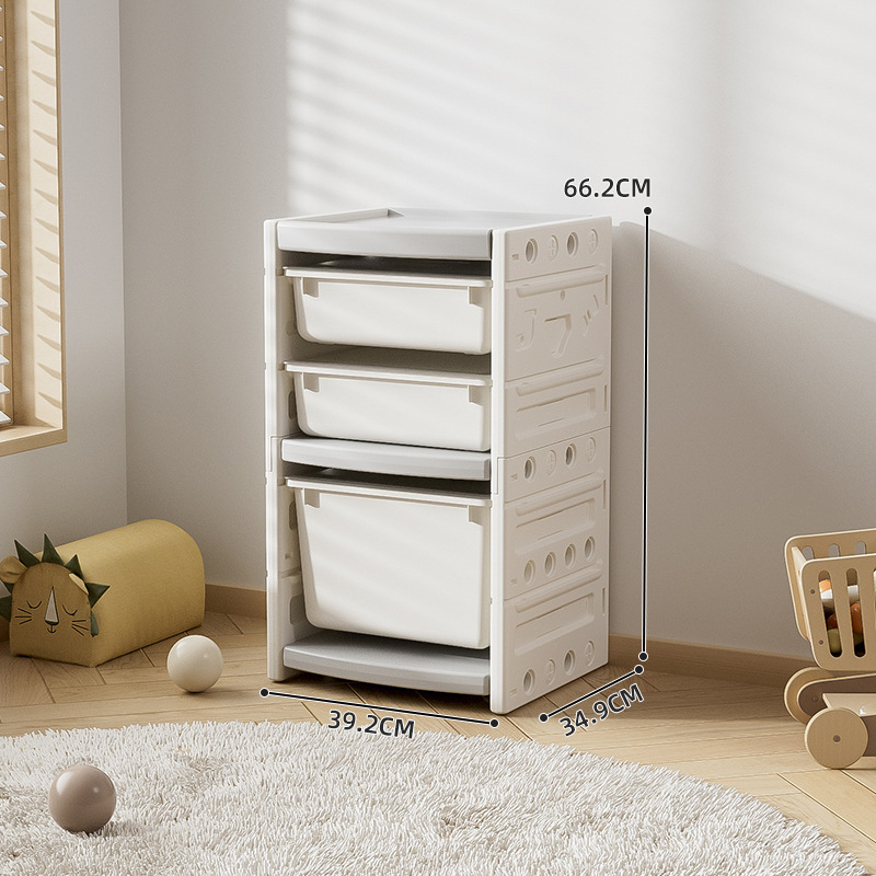 Juego de muebles infantiles de plástico con un armario de almacenamiento tipo cajonera de gran capacidad y varias capas para juguetes, para colocar contra la pared en la sala de estar.