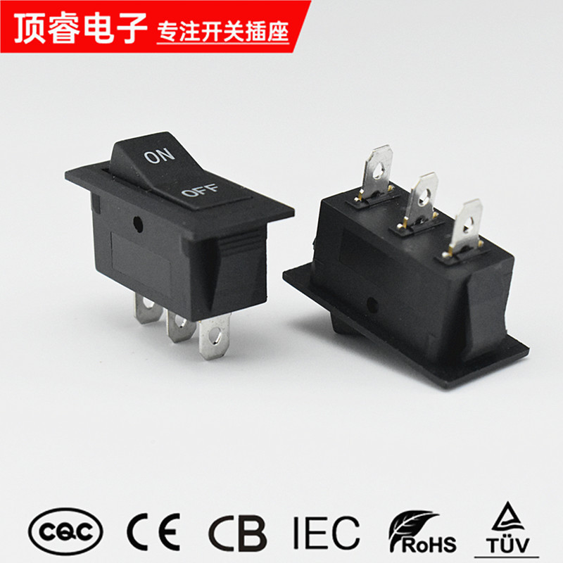 全黑KCD3船型开关3脚  印ON OFF船形开关多功能电锅开关 三脚两档