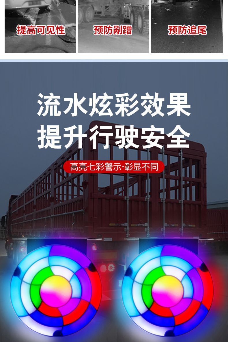 Truck Colorful Anti-tailgating Light, High Brightness Waterproof Fog Light 24v12V