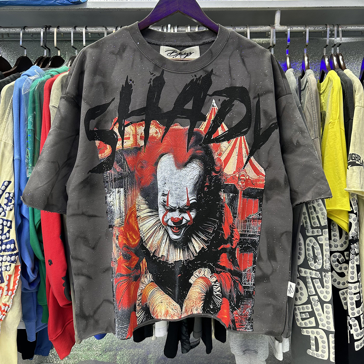 Transfronterizo nueva venta en caliente BKS camiseta de manga corta extraña esqueleto retro lavado de agua caliente perforación en caliente para hombres y mujeres de moda en stock lotes