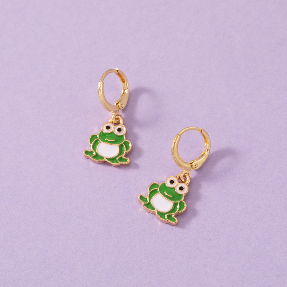 New Fashion Cartoon Frog Earrings Personality Alloy Dripping Oil Cute Color Frog Ear Clip display picture 1