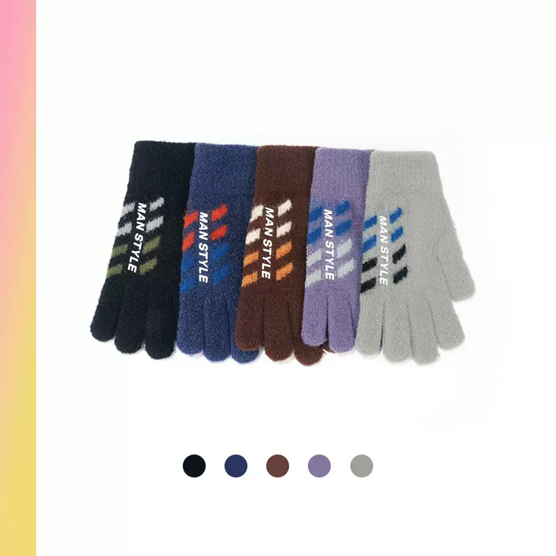 2024新款保暖手套毛绒防寒针织时尚简约男女成人加绒日韩手套现货
