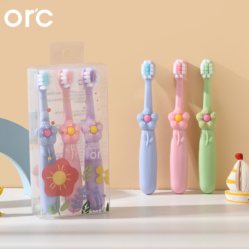 Orc children's flower soft bristle toothbrush three-pack baby toothbrush soft rubber brush handle student style cost-effective