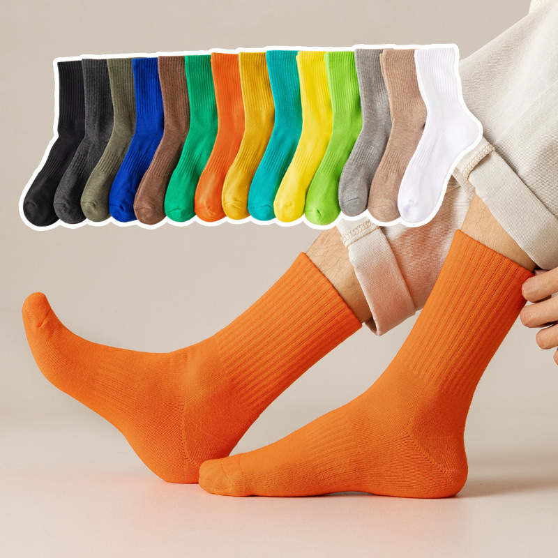 Men's Sports Socks, Mid-Calf Socks, Winter Colorful Thickened Cotton Warm Socks, Trendy Half-Terry Long Socks, Non-Slip