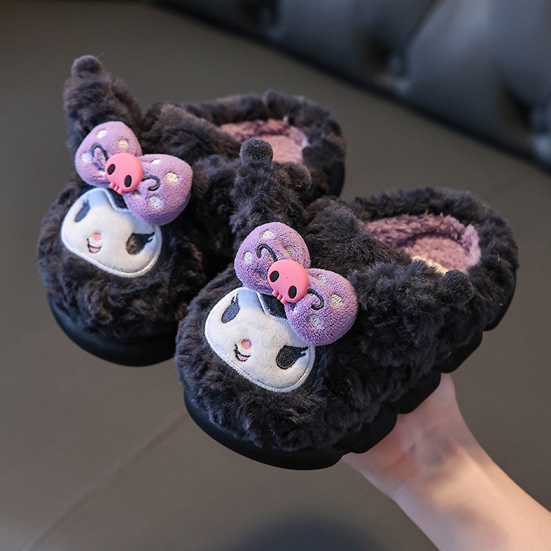 Sanrio Kidsren's Cotton Slippers for Girls Cute Princess Baby Home Indoor Mother-Daughter Non-Slip Warm Furry Shoes
