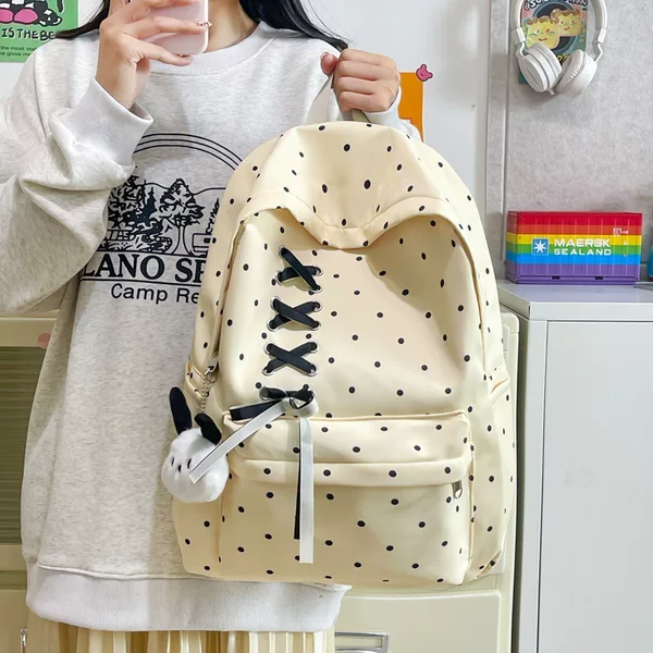 Korean-style school bag for girls, high school students, trendy niche junior high school student backpack, large-capacity bow backpack for women