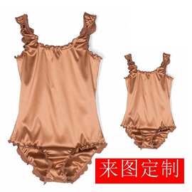 儿女童妈妈装亲子装闺蜜装全家装来图定制泳帽埃及风金色泳衣工厂
