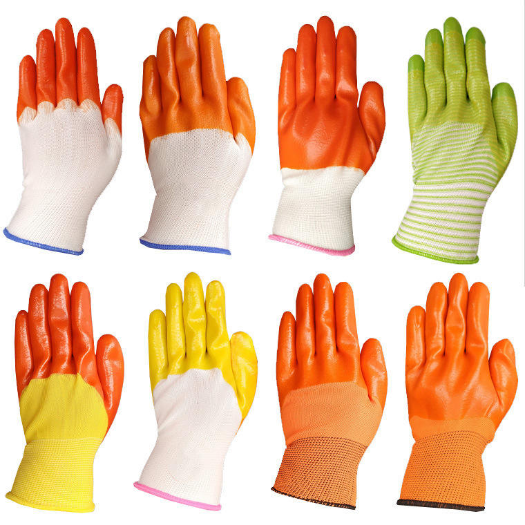 隆利达白纱桔桔纱桔pvc浸胶黄胶手套中半挂全挂满挂劳保胶皮手套
