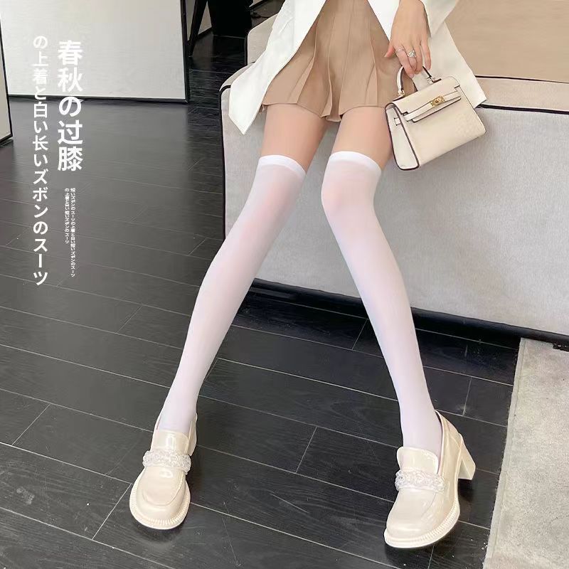 Stockings over-the-knee socks summer thin stockings half-leg socks half-tube socks black white mid-calf jk Lolita