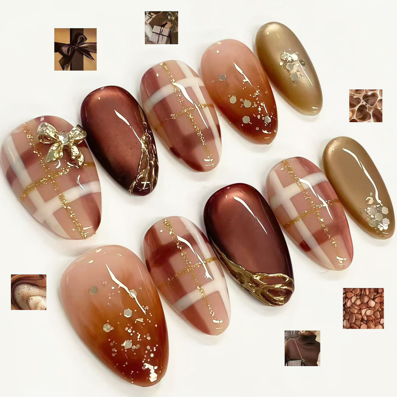 Christmas Gold-Plated 3D Metal Bowknot Nail Stickers with Plaid Pattern for European and American Style Wide Cat Eye Manicure Christmas Gold-Plated 3D Metal Bowknot Nail Stickers with Plaid Pattern for European and American Style Wide Cat Eye Manicure