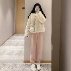 秋冬新款小个子显高休闲时尚可盐可甜小香风羊羔毛外套两件套装女
