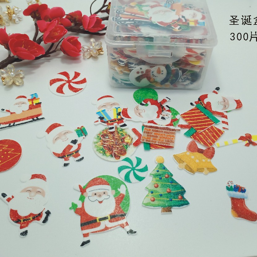 Papel de arroz glutinoso especial transfronterizo Santa Claus tarjeta decorativa placa fría decorativa mariposa de arroz glutinoso comestible impresión de papel de oblea