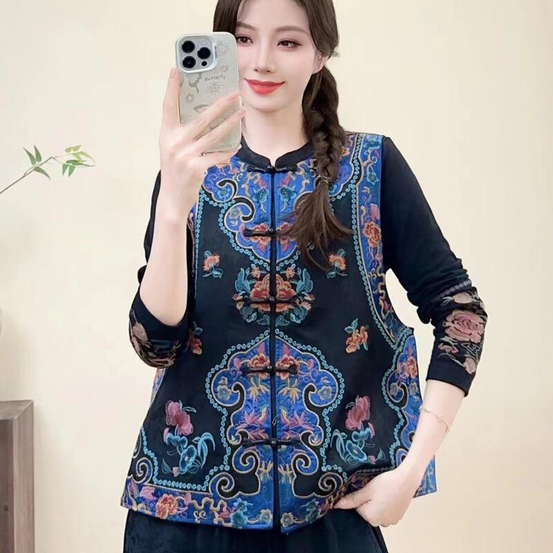 秀气轻奢女式马夹新款新中式女装2025背心民族风刺绣提花缎面坎肩|undefined