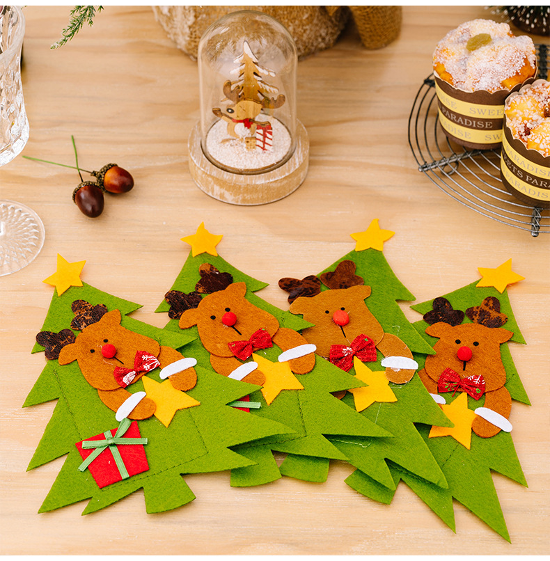 Fournitures de décoration de Noël, ensemble de couteaux et fourchettes en forme d'arbre, décoration de table à manger, sac de couteaux et fourchettes de dessin animé Old Man_voghion.com