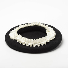 秋冬韩版同款褶皱花边羊毛贝雷帽百搭新款帽子女式画家黑色蓓蕾