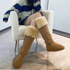 小紅書の新型羊皮毛一体雪地靴女性冬保温滑り止め雪地綿高筒ネット赤膝靴