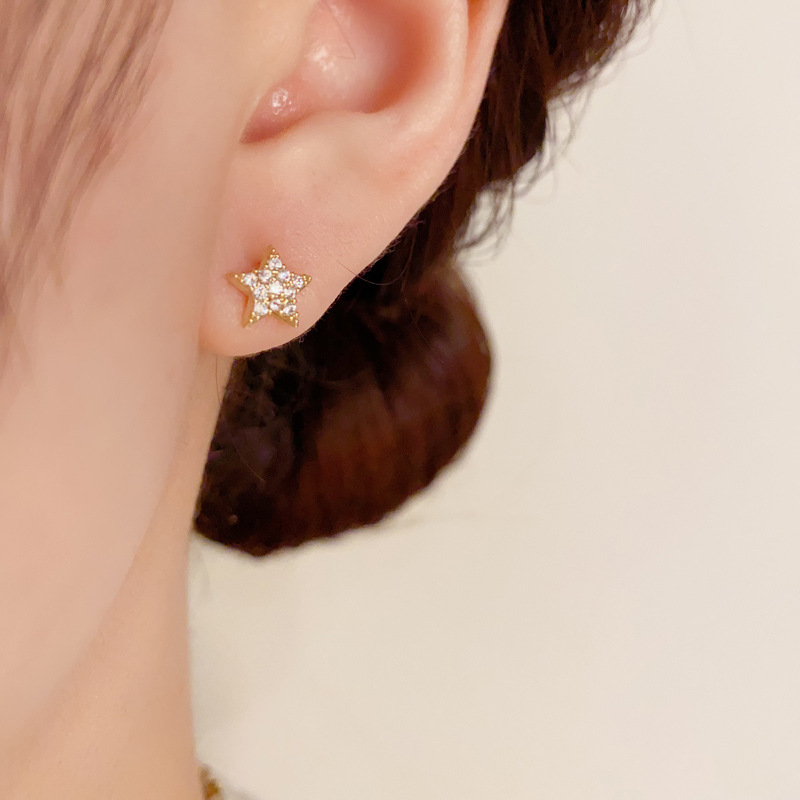Ear Studs Classification 1 Set Simple Style Star Butterfly Copper Zircon Vacuum Plating 14K Real Gold Plated Women's Ear Studs