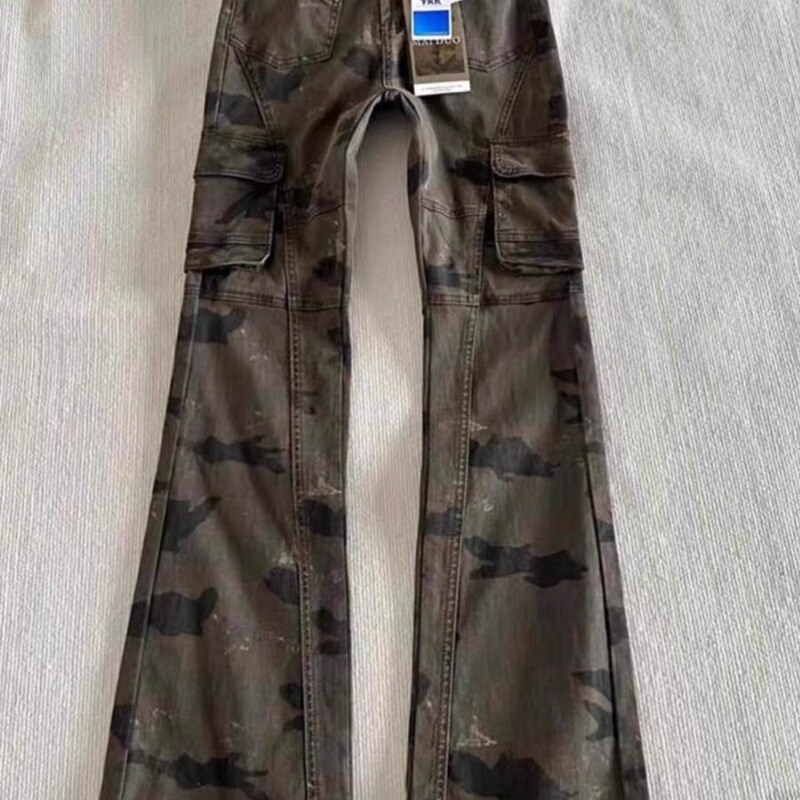American Retro Low-Waist Camouflage Bootcut Jeans for Women in Spring and Summer Hot Girls Slim Fit Elastic Slimming Horseshoe Work Pants