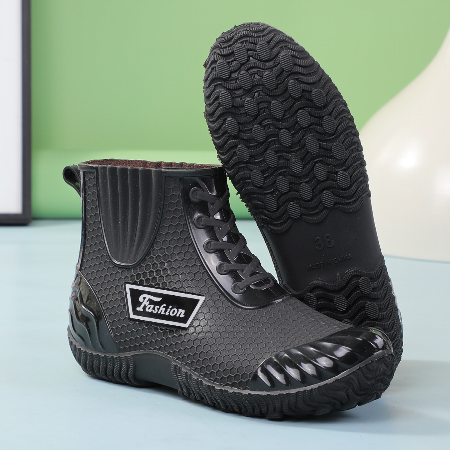 Student Rain Boots for Women, Adult Fashion Water Shoes, Kitchen Car Wash Work Shoes, Velvet Mid-Tube Non-Slip Rain Boots, Big Children's Rain Boots