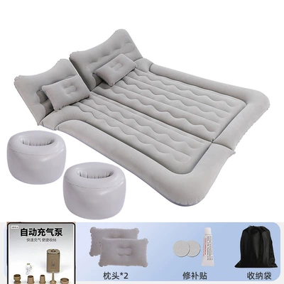 pad, air mattress — Vehicle-mounted inflatable bed - 46-section-suv-trunk-double-section-flocked-gray-wireless-air-pump-camping-light