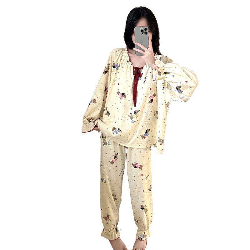 Al por mayor transfronterizo de otoño nubes de algodón cuello redondo mangas largas pantalones pijamas de mujer trajes creativos princesas estilo coreano ropa para el hogar