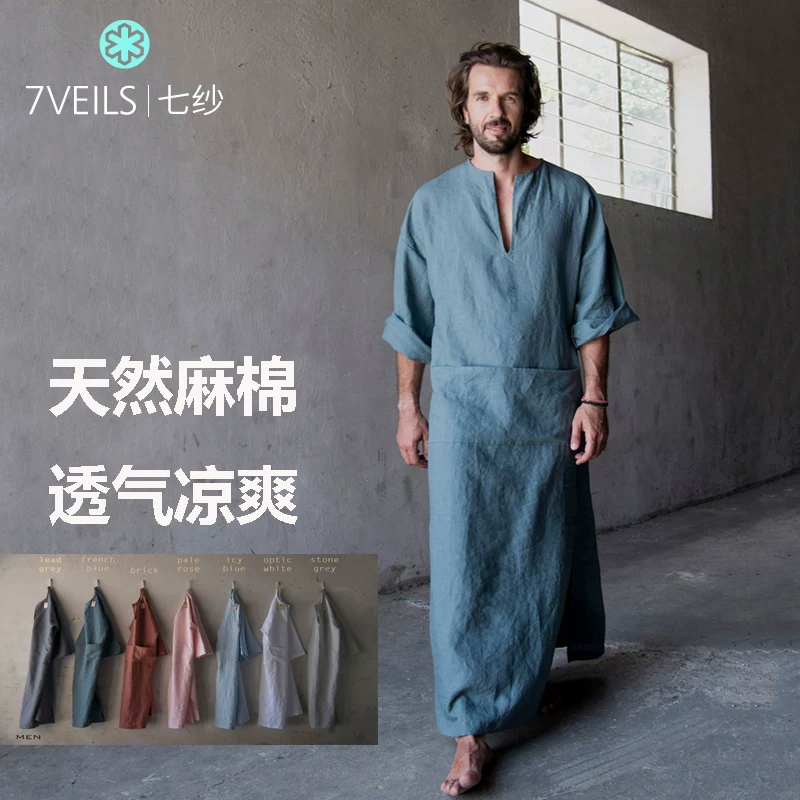 Thin bathrobe, retro pijama, cotton and linen, oversize