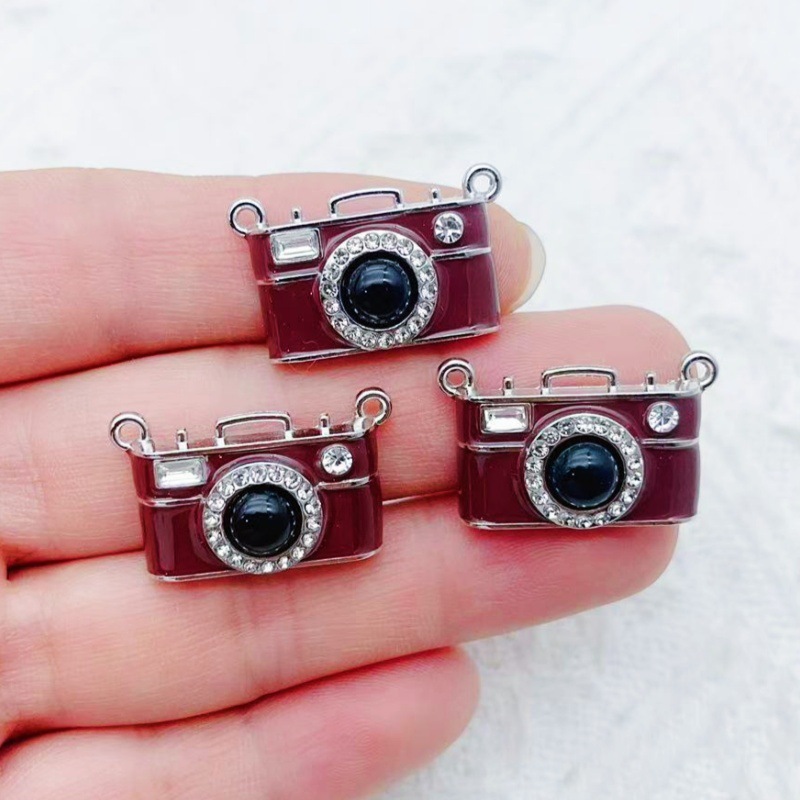 新しいレトロブラウンカメラダブルペンダントペンダント手作り diy ブレスレットネックレス首輪キーホルダージュエリー|undefined