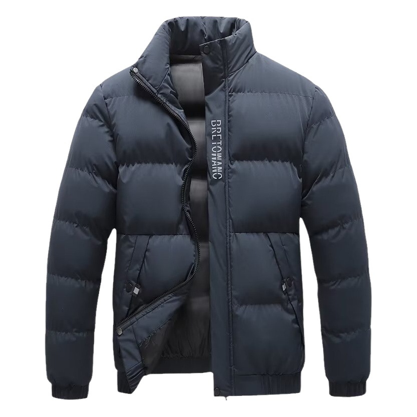 Chaqueta acolchada de algodón para hombre Otoño e Invierno forrada de lana engrosada a prueba de viento caliente resistente al frío Moda carta bordada collar de pie más tamaño ropa casual