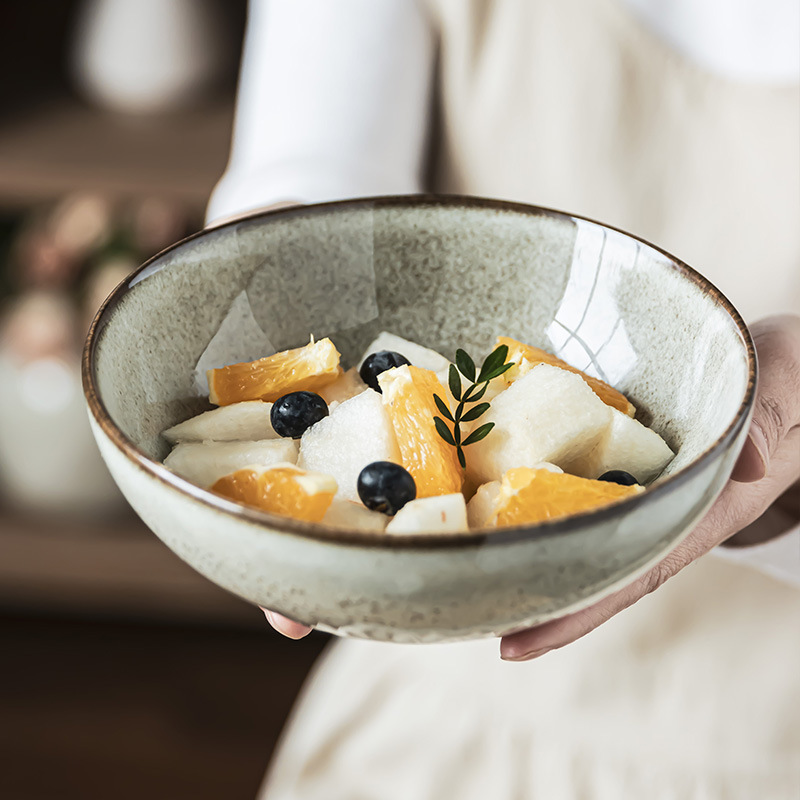 horno japonés esmaltado cuenco de cerámica cuenco de ensalada de frutas cuenco abierto cuenco de mesa retro al por mayor cuenco de fideos cuenco