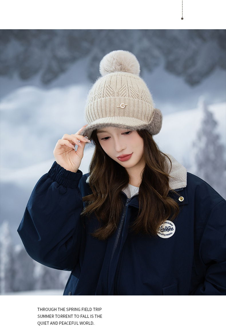 Autunno Inverno Nuovo G Label Bicolore Paraorecchie sfilacciato Esterno Foderato in pile Ispessito Antifreddo Caldo Viso-snellente Lavorato a maglia_voghion.com