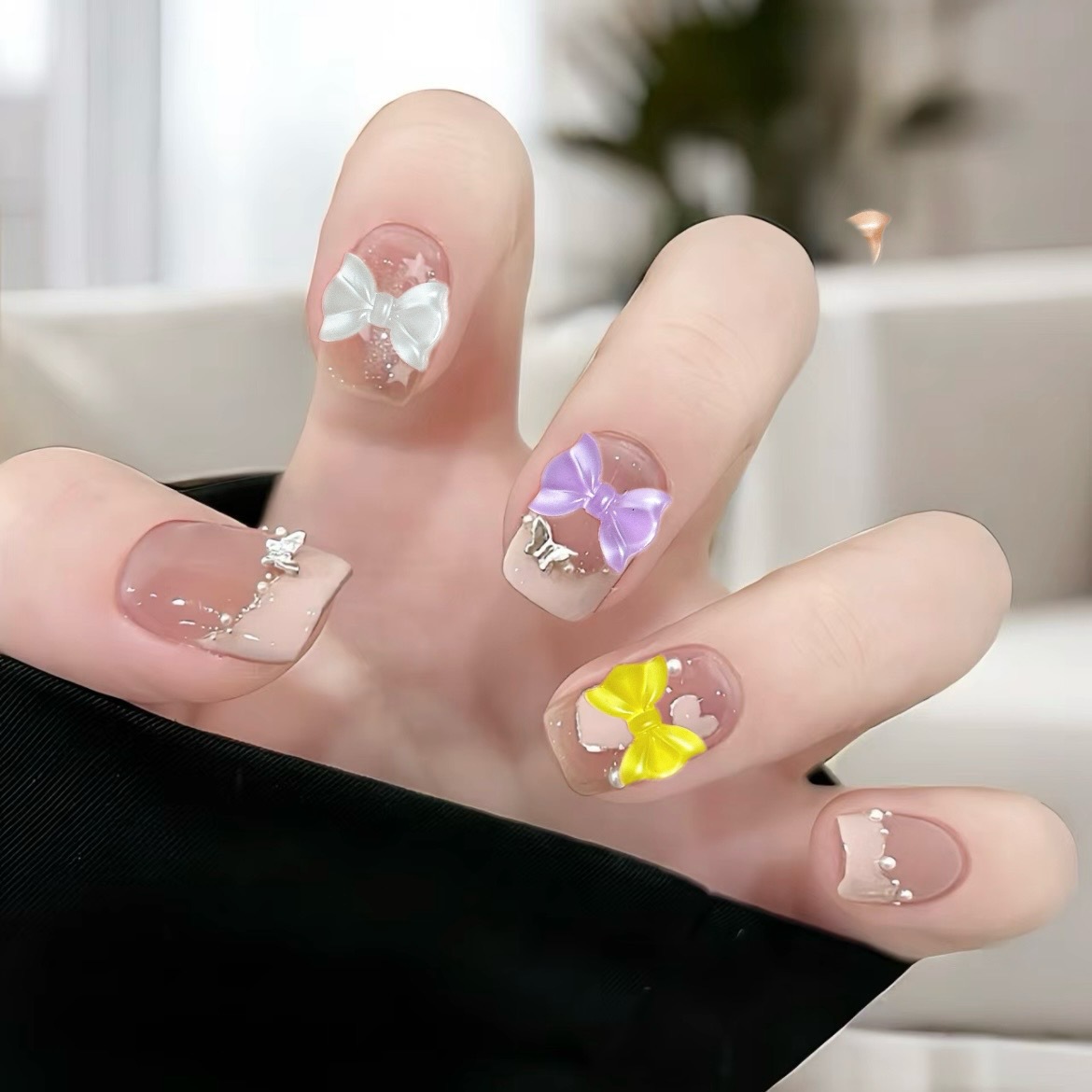 30g Weight Nail Decoration Accessories Nail Supplies 1 Set Quantity Resin Material Bow Knot Pattern Simple Style Style 7-Grid Mixed Bow Pearl Nail Beauty Ornament Girl's  Style Mini Small Bow Tie Nail Material Package Box 4