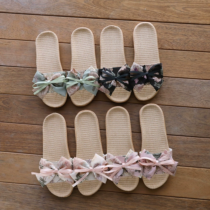 2025 новые трансграничные чернила роспись льняные тапочки женские весенние летние домашние полы внутренние нескользящие четыре сезона тапочки
