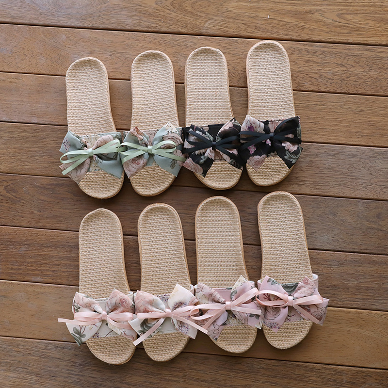 2025 New Cross-border Ink Painting Linen Slippers Women's Spring and Summer Home Floor Indoor Non-slip Four Seasons Slippers