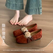 羊皮版！2026新款法式内增高玛丽珍单鞋女山茶花绒面芭蕾风晚晚鞋