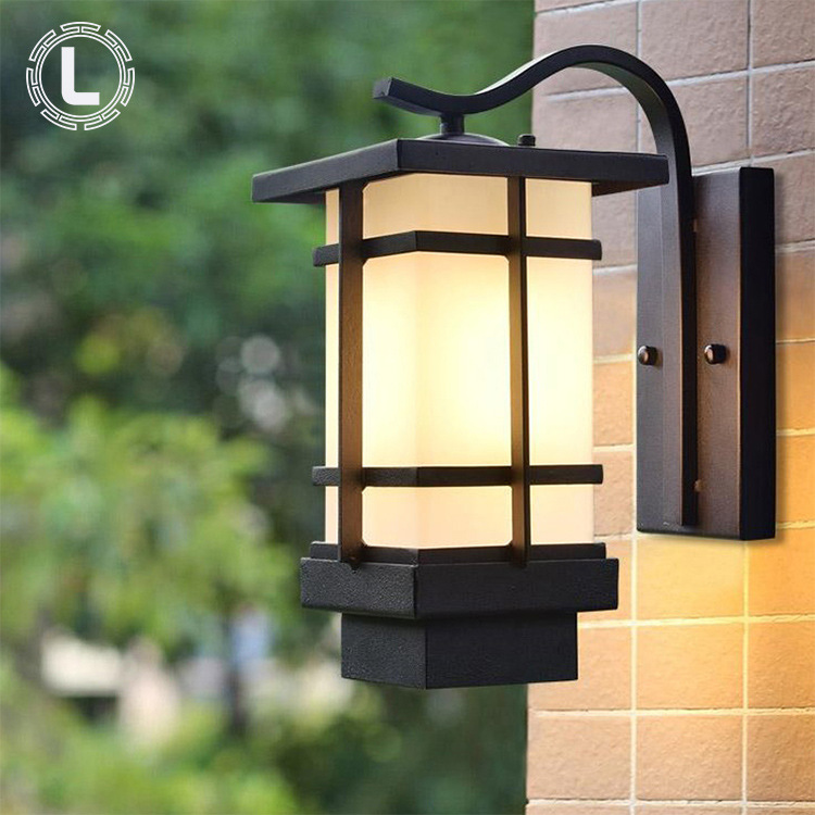 洛奥现代花园led壁灯户外灯具 创意玻璃罩壁灯黑色复古灯笼壁灯|ms