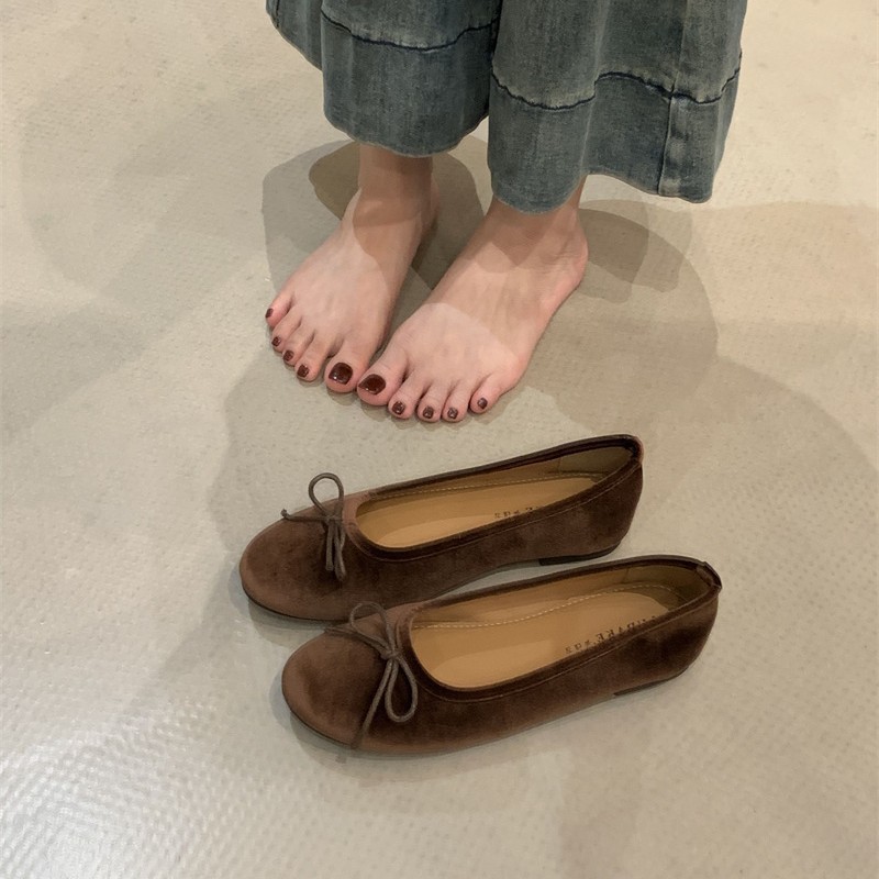 法式芭蕾鞋蝴蝶结圆头浅口平底单鞋女2025春秋软底豆豆玛丽珍鞋子|undefined
