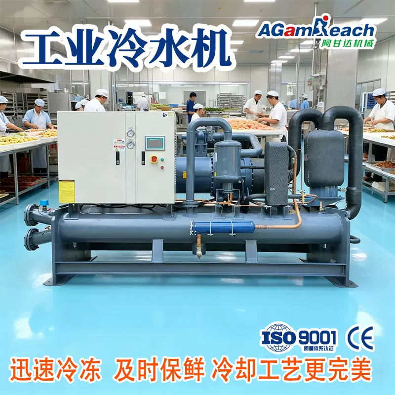 食品加工快速冷冻保鲜低温零度负30度水循降温水冷螺杆式冷水机