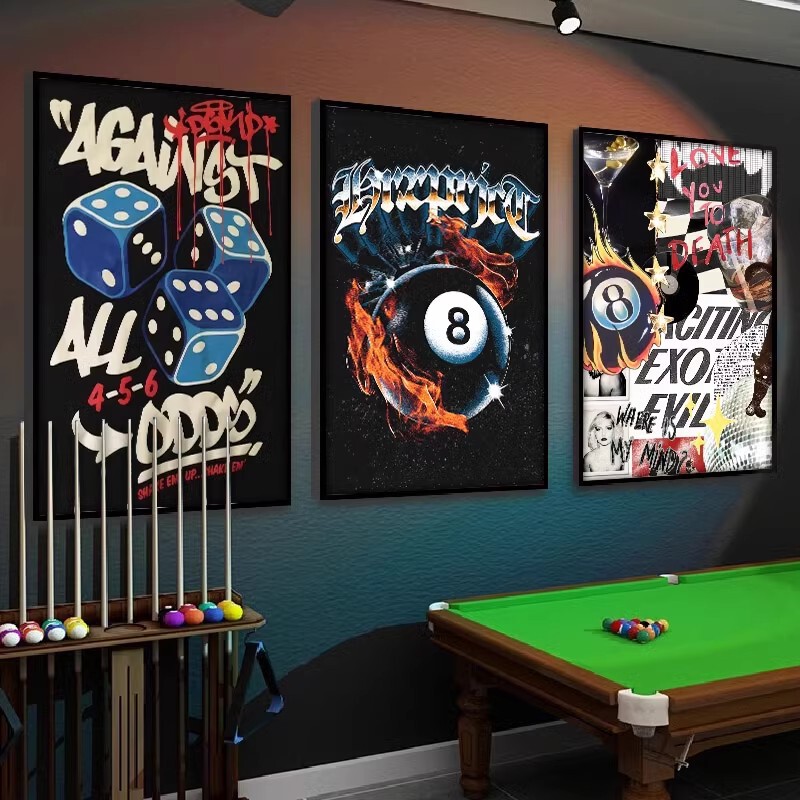 Personality Billiards Hall Black Eight Ball Poster Hanging Picture Billiards Hall Chess and Card Room Leisure Club Poker Dice Decorative Painting Personality Billiards Hall Black Eight Ball Poster Hanging Picture Billiards Hall Chess and Card Room Leisure Club Poker Dice Decorative Painting