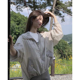 现货 纯色连帽薄款防晒衣女2025夏韩东大门外搭开衫薄外套